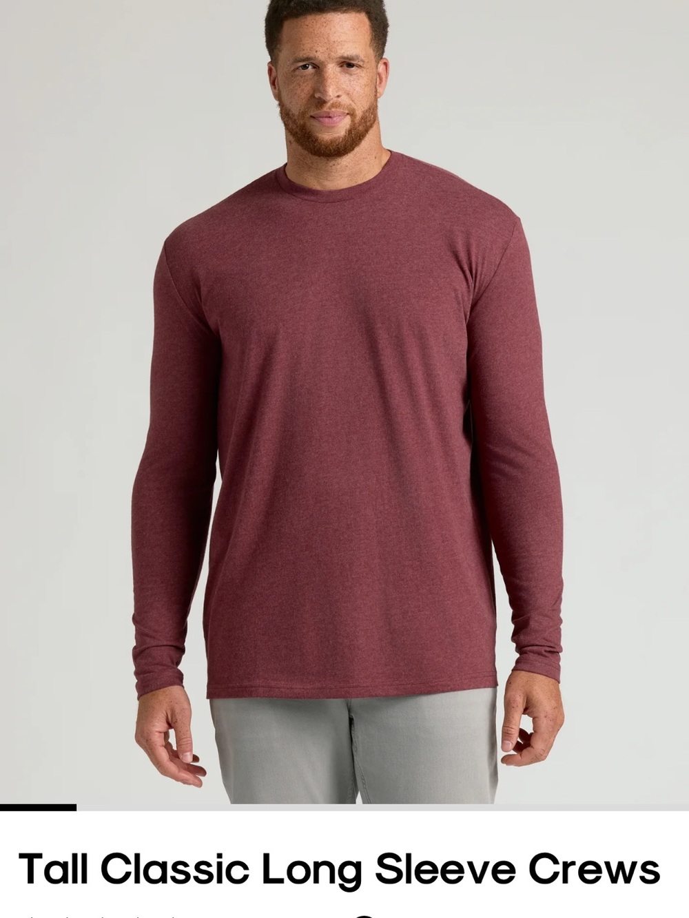 XL Tall Classic Long Sleeve Crew - Maroon/dark heather clovewood - True Classic
